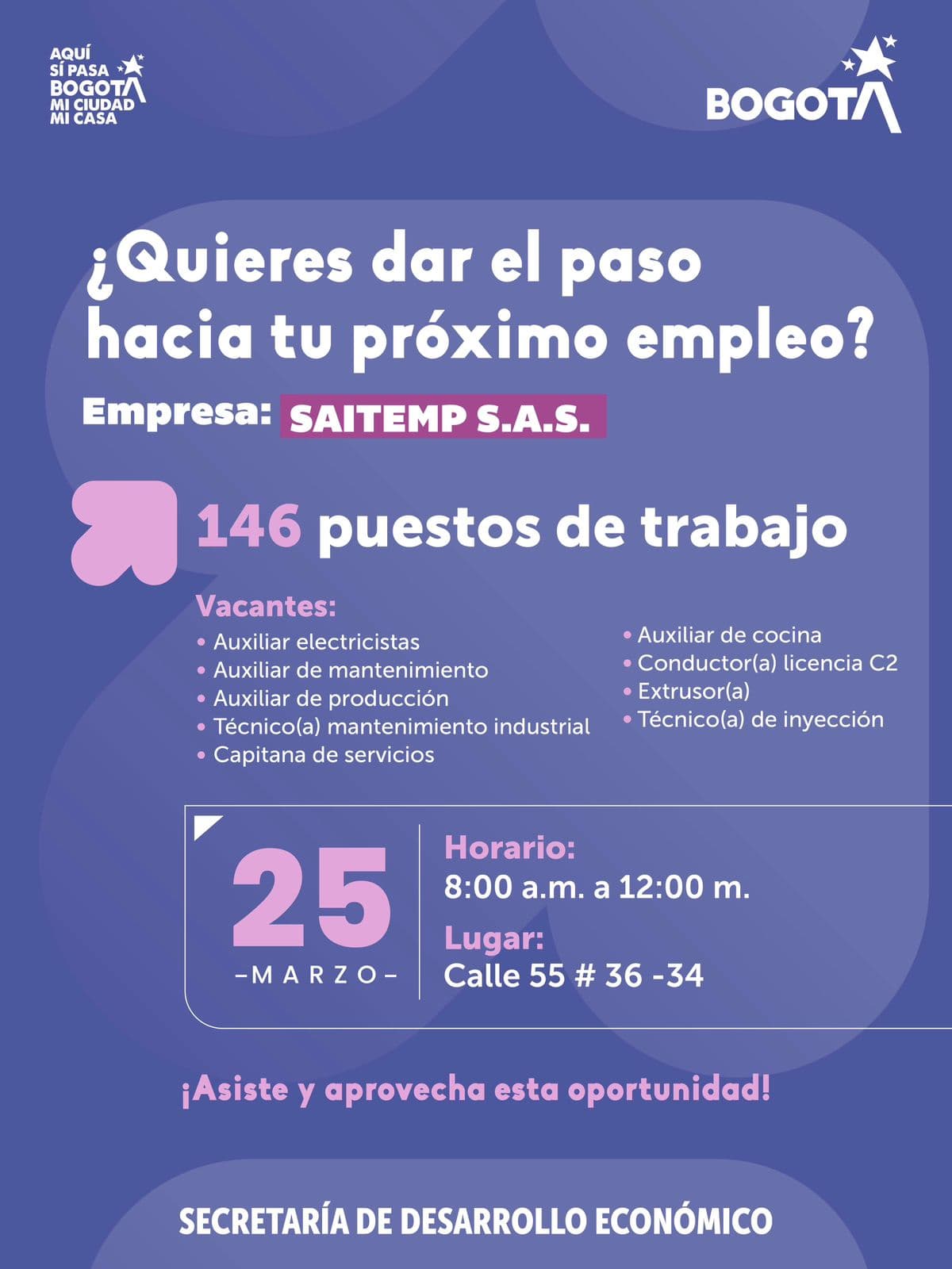 Trabajo sí hay en Bogotá accede a 146 vacantes martes 25 de marzo 2026 invitación