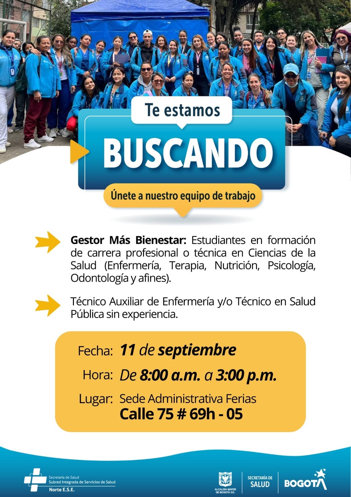 Trabajo sí hay en Bogotá accede a 200 vacantes en sector salud jueves 11 de septiembre 2025 invitación