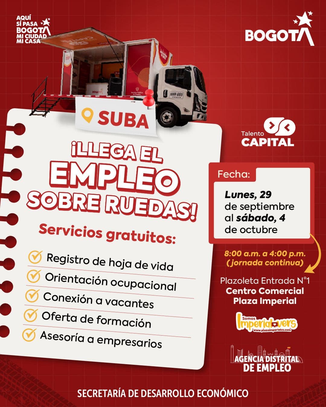 Trabajo sí hay en Bogotá asiste a Suba en Bogotá hasta el 4 de octubre de 2025 invitación