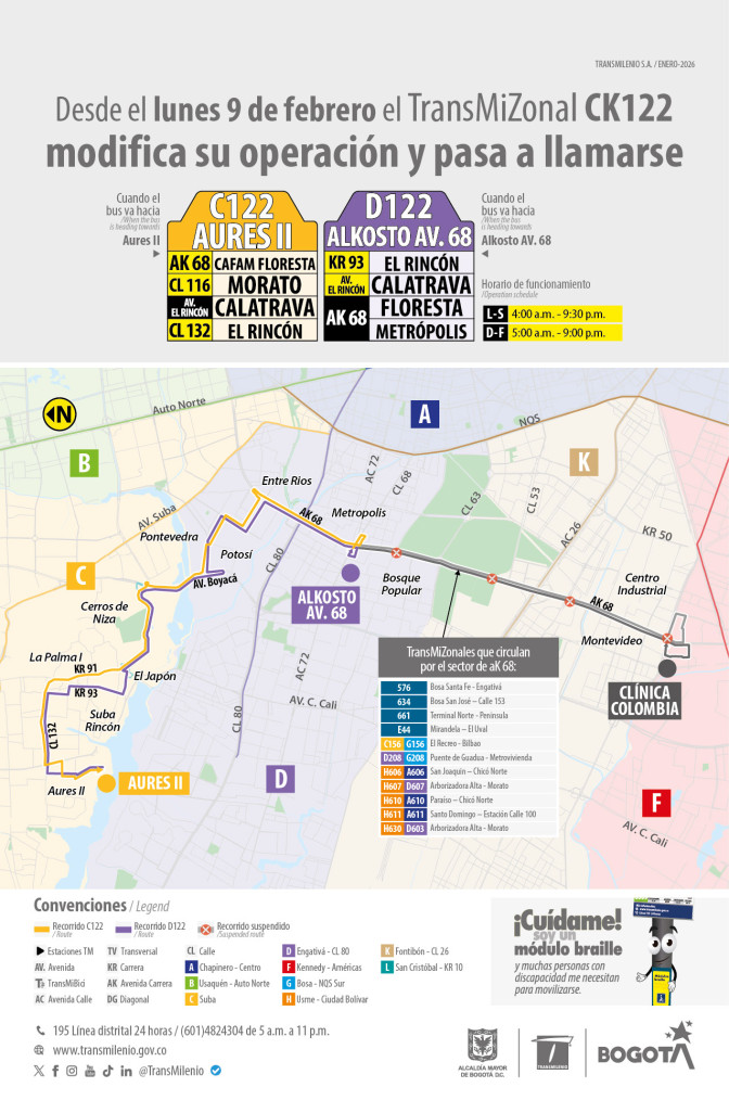  TransMiZonal C122 - K122 cambió su nombre y operación en Bogotá