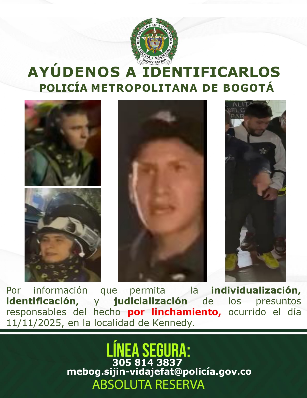 personas que habrían participado en los hechos del pasado 11 de noviembre de 2025.