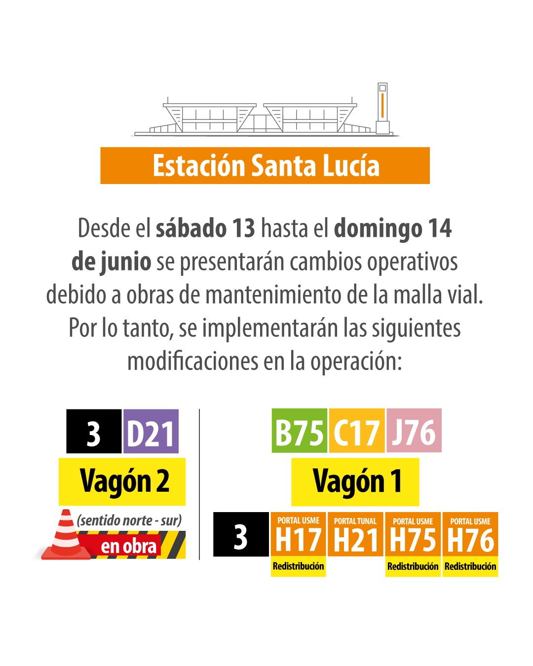 Cambios operativos temporales en la estación Santa Lucía Bogotá 