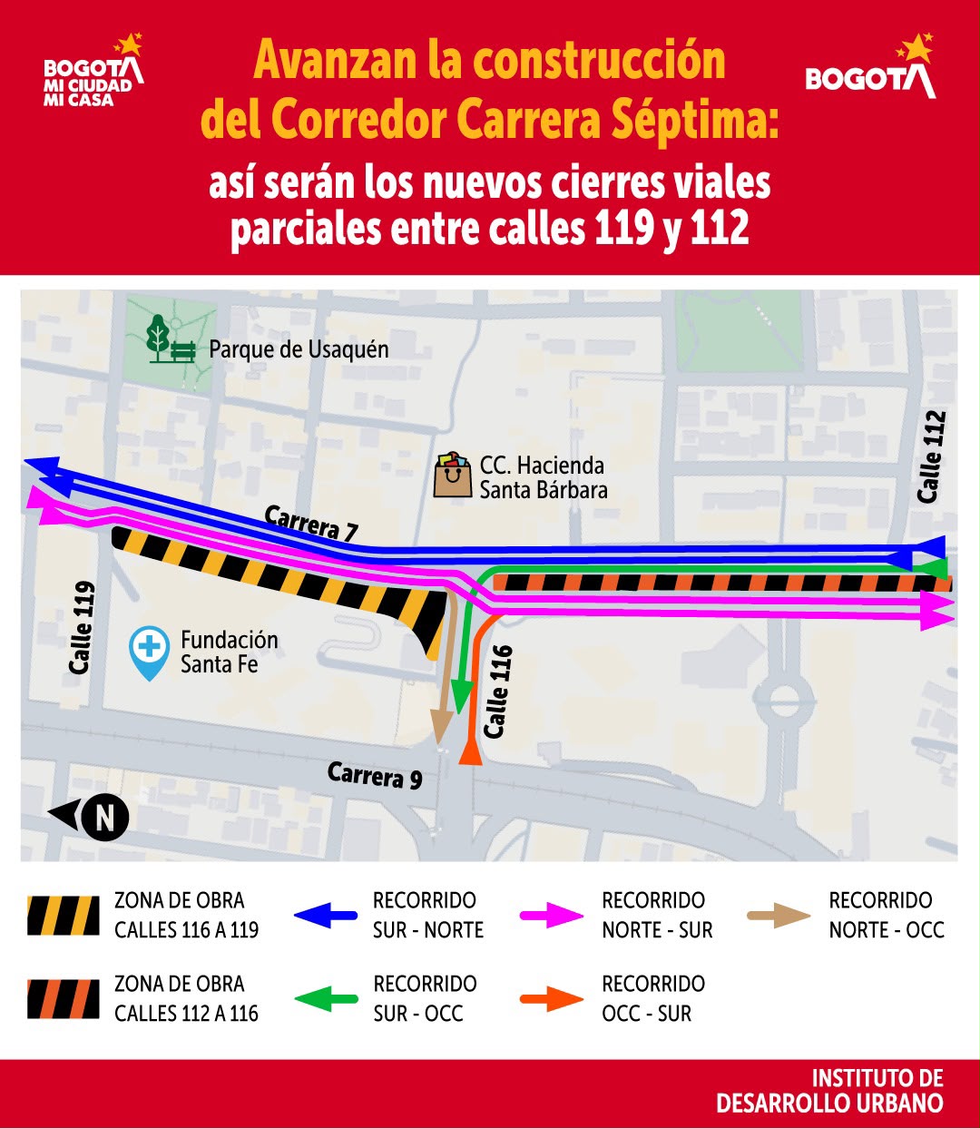 Corredor Carrera Séptima Bogotá cierres viales entre calles 119 y 112