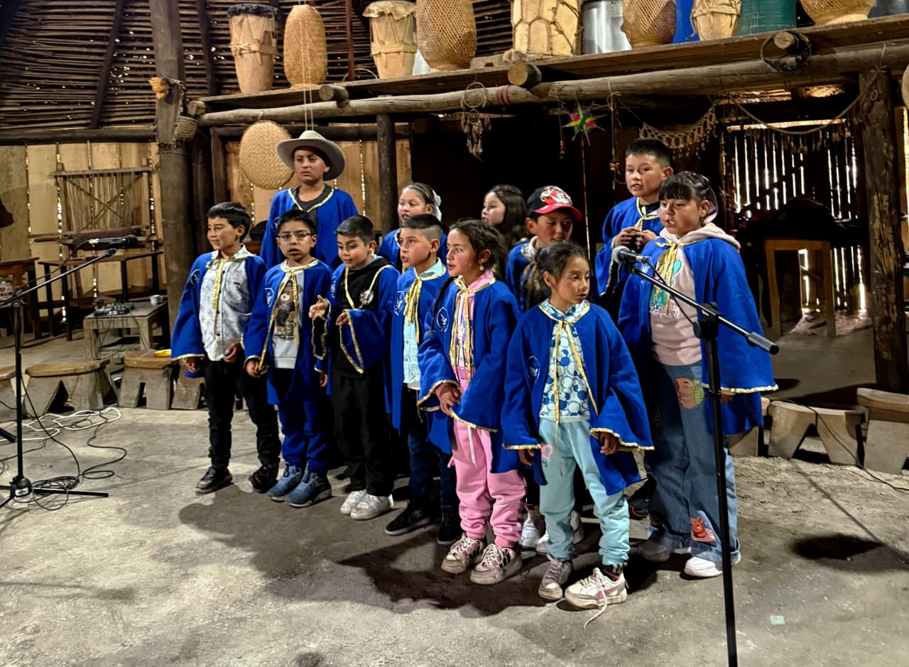 Grupo de niños habitantes de la localidad de Sumapaz en una muestra artística tradicional de su vereda