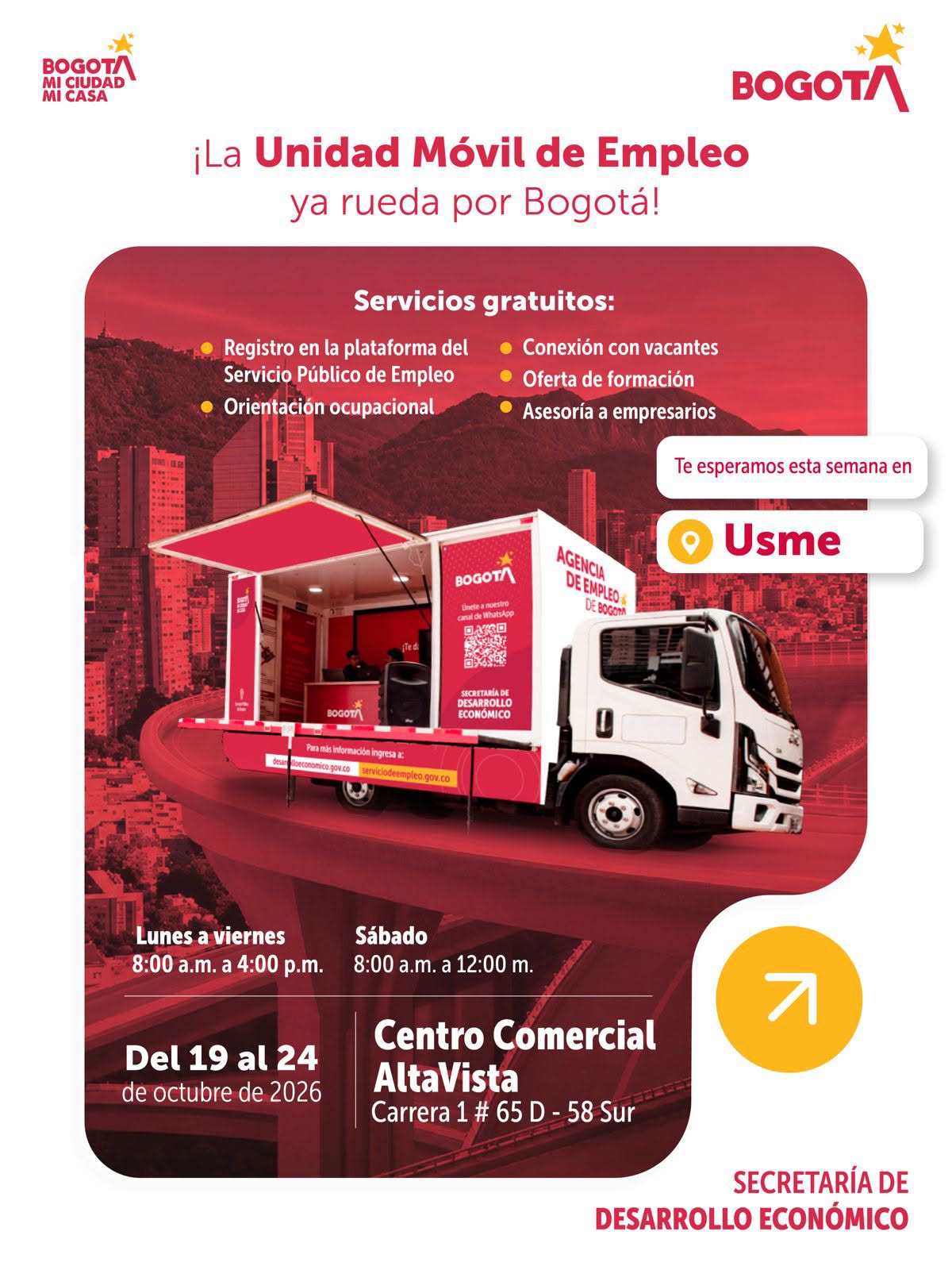 Pieza publicitaria de la Unidad Móvil de Empleo en Usme