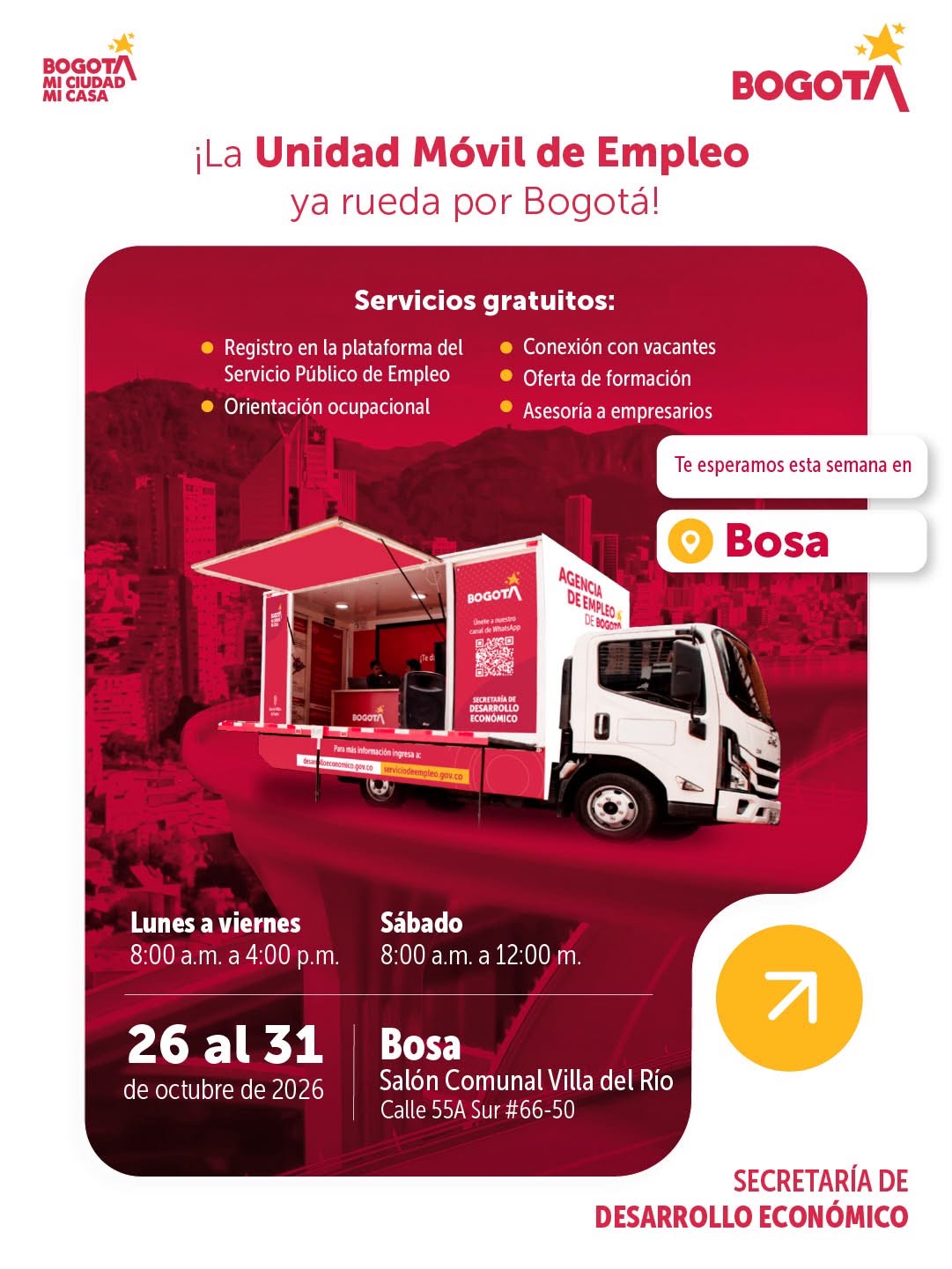 Pieza publicitaria de la Unidad Móvil de Empleo en Bosa