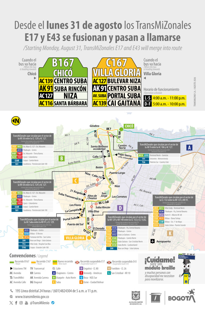 Las rutas TransMiZonales E17- E43 se fusionaron en Bogotá 
