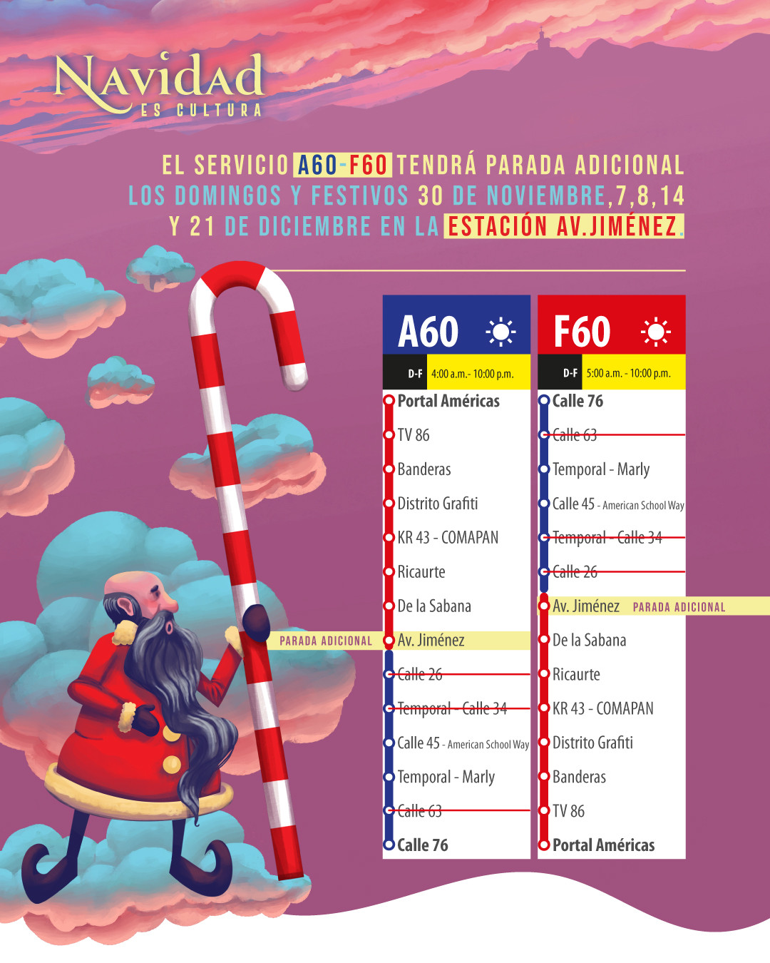 Servicios A60 y F60 parada adicional Estación Av. Jiménez Bogotá 