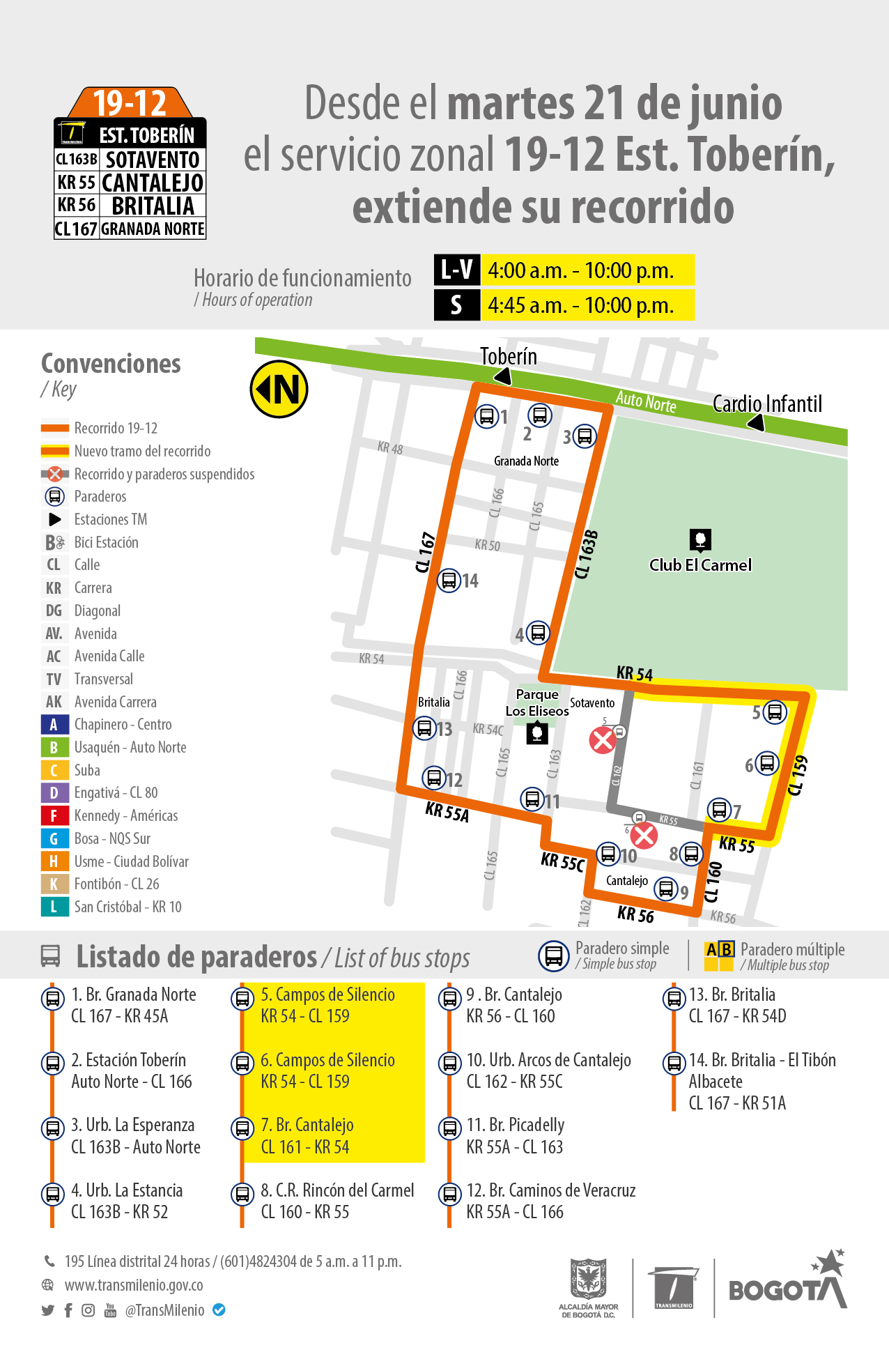 TransMilenio: Servicio zonal 19 – 12 Toberín extiende su recorrido	