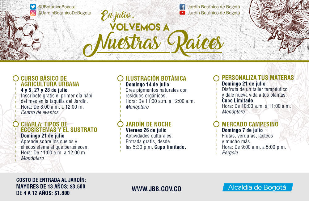 Agenda de julio en el jardín Botánico de Bogotá