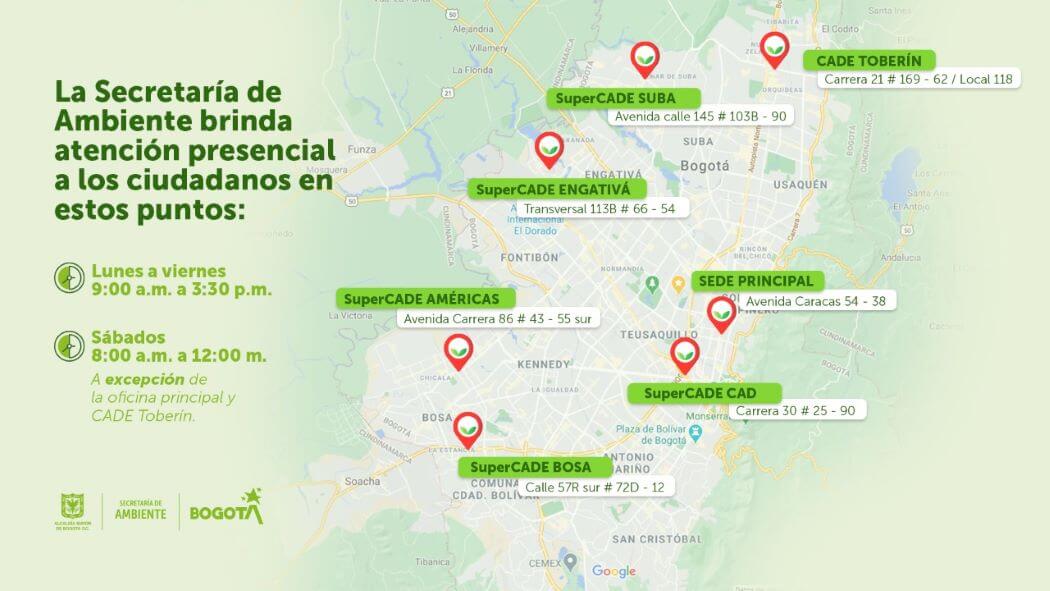 Puntos de atención presencial en Bogotá. Mapa.