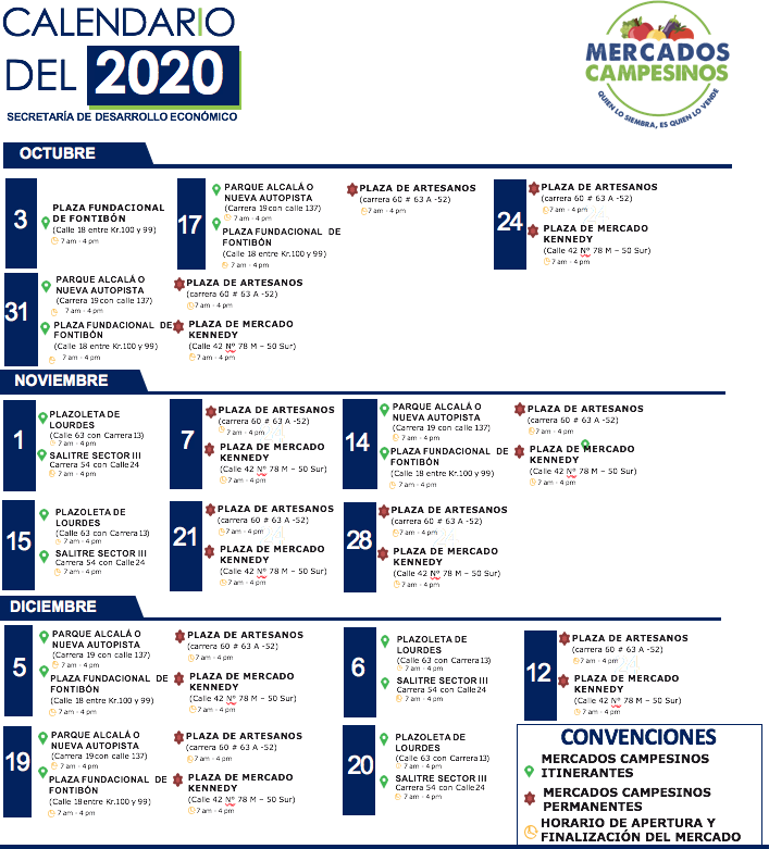 Calendario Mercados Campesinos 2020