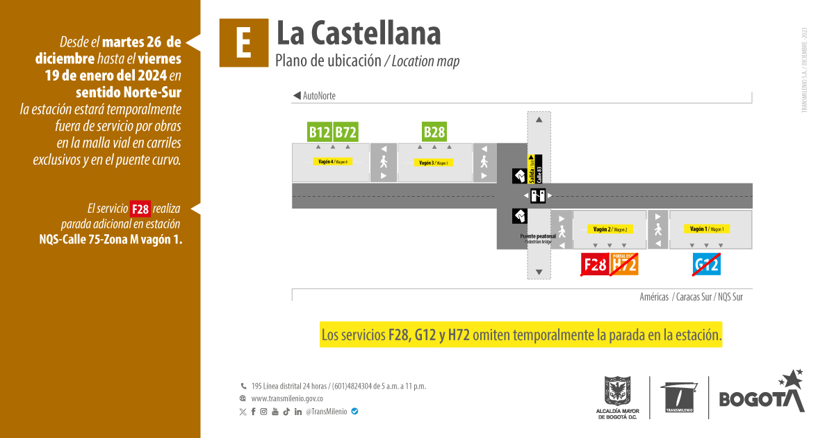 Desde el 26 de diciembre estación La Castellana tendrá modificaciones 