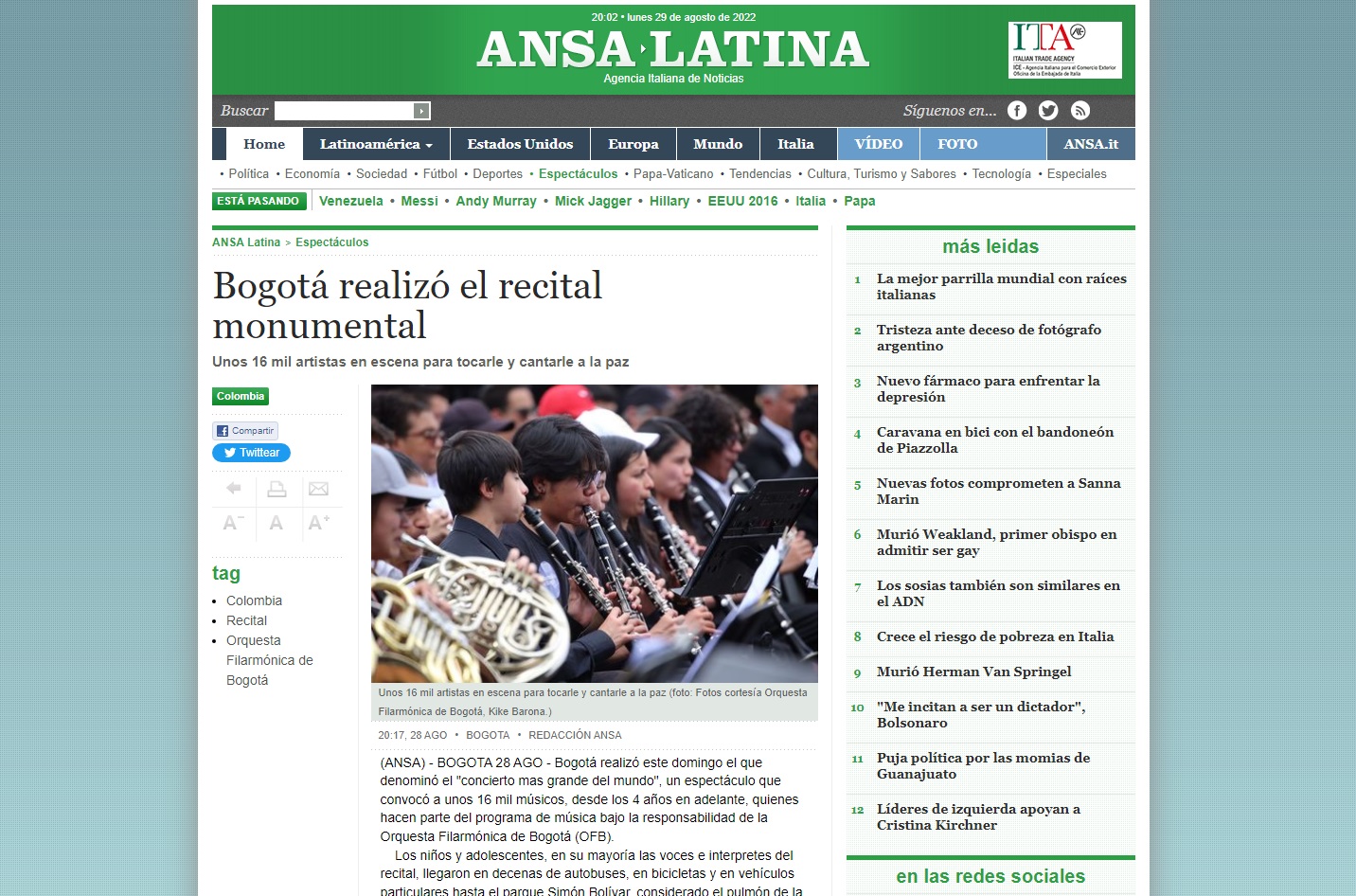 Captura de Pantalla - Agencia ANSA