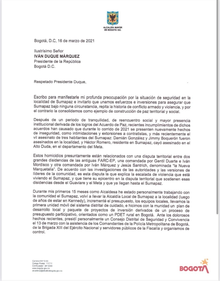 Carta al presidente de la República, Iván Duque (1)
