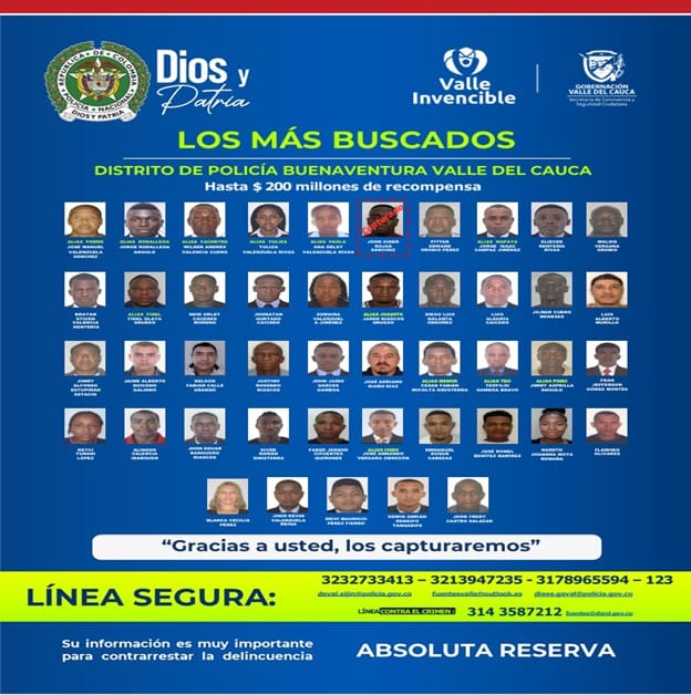 Cartel de los más buscados en Buenaventura 