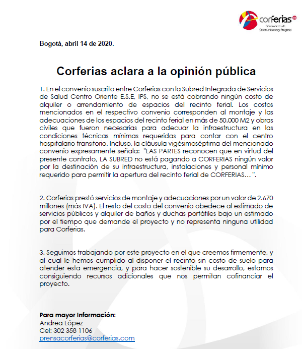 Comunicado de corferias