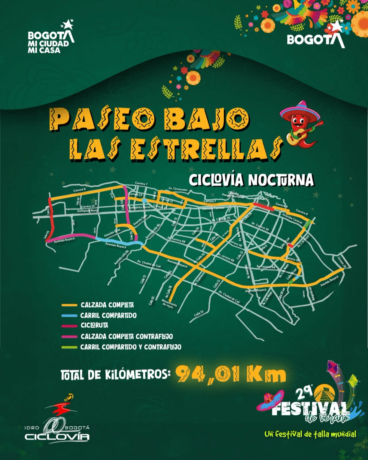 Rutas y tramos habilitados para la Ciclovía Nocturna en Bogotá de este jueves 27 de agosto