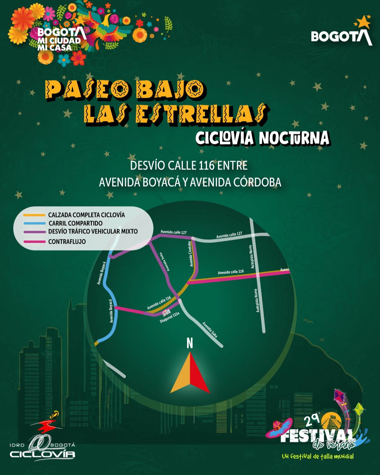 Rutas y tramos habilitados para la Ciclovía Nocturna en Bogotá de este jueves 27 de agosto