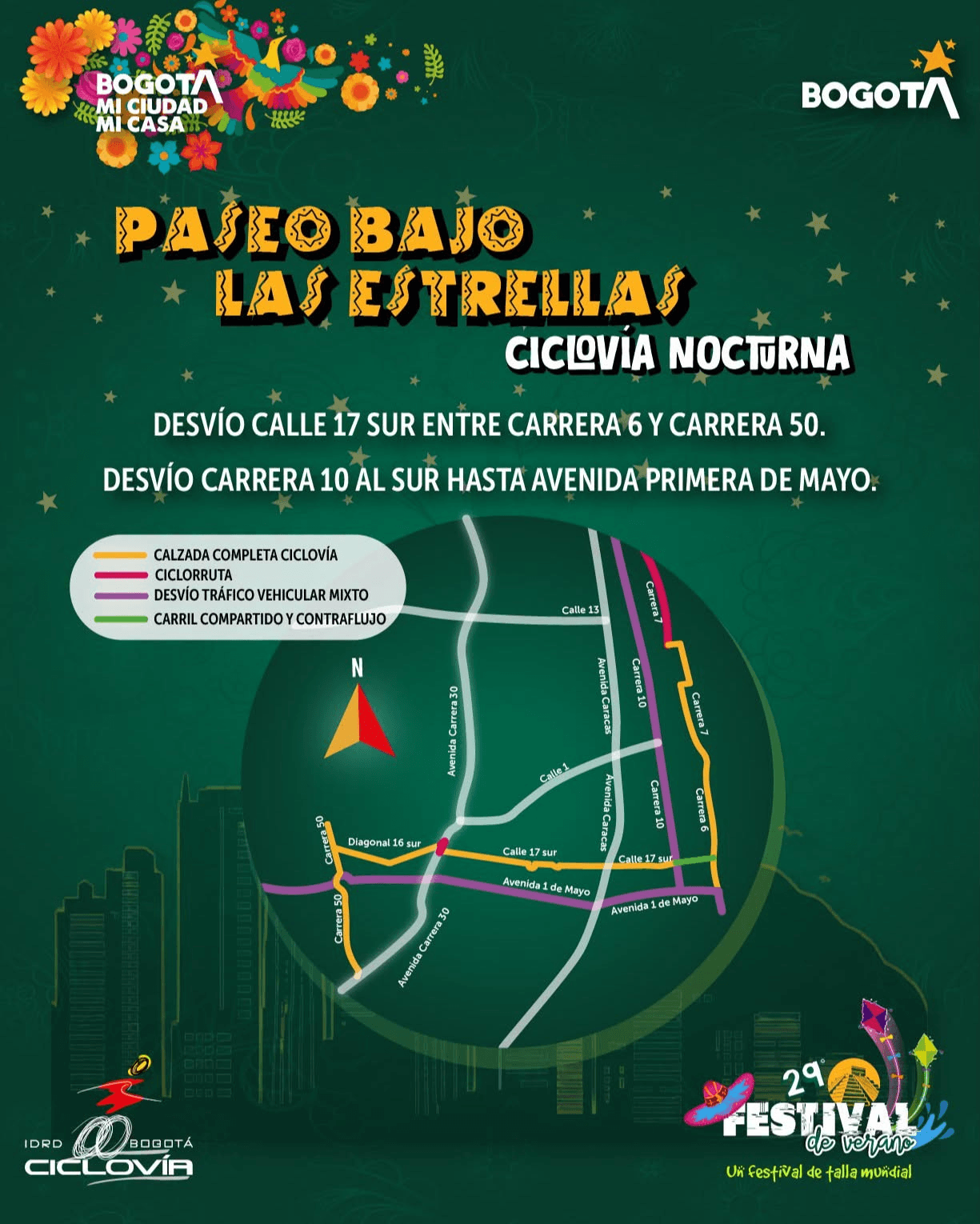 Rutas y tramos habilitados para la Ciclovía Nocturna en Bogotá de este jueves 27 de agosto