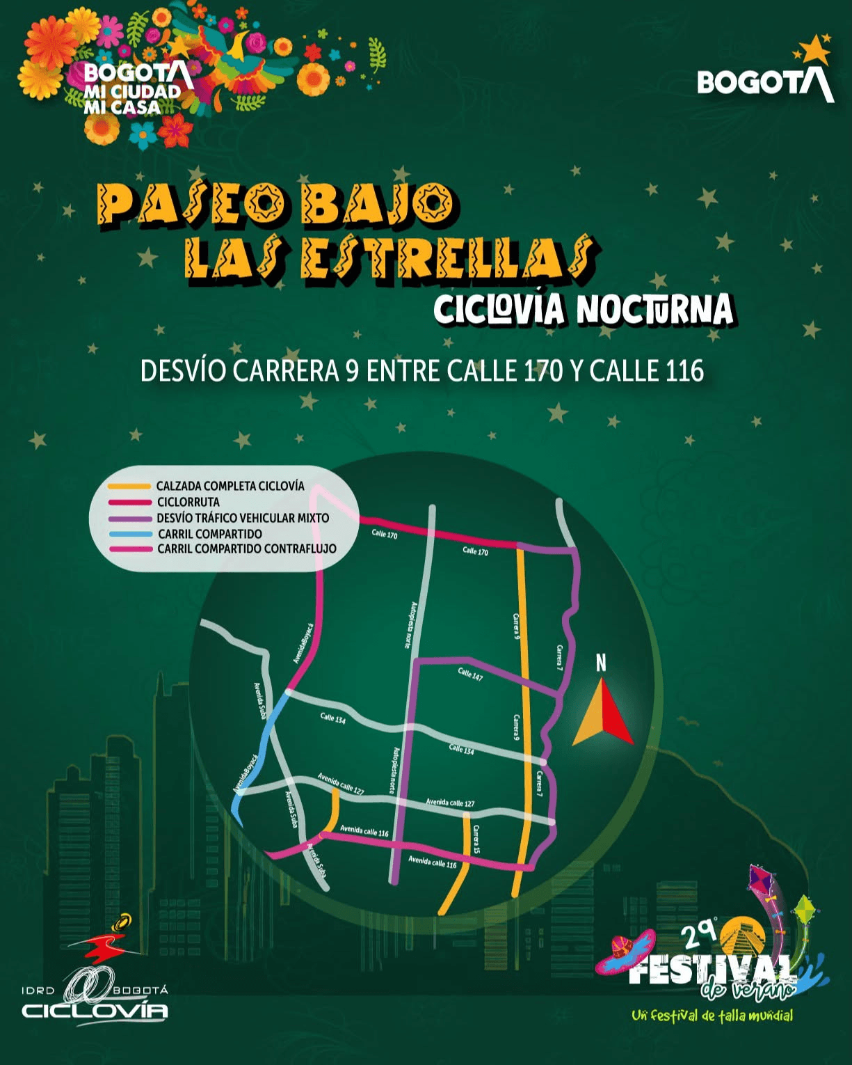 Rutas y tramos habilitados para la Ciclovía Nocturna en Bogotá de este jueves 27 de agosto