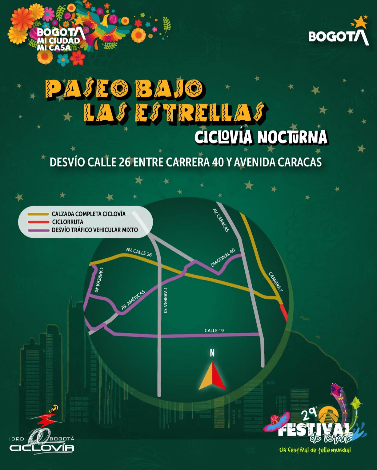 Rutas y tramos habilitados para la Ciclovía Nocturna en Bogotá de este jueves 27 de agosto