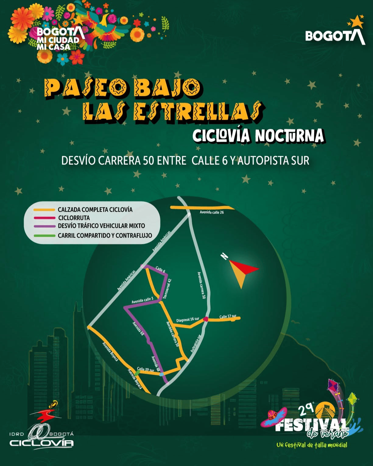 Rutas y tramos habilitados para la Ciclovía Nocturna en Bogotá de este jueves 27 de agosto