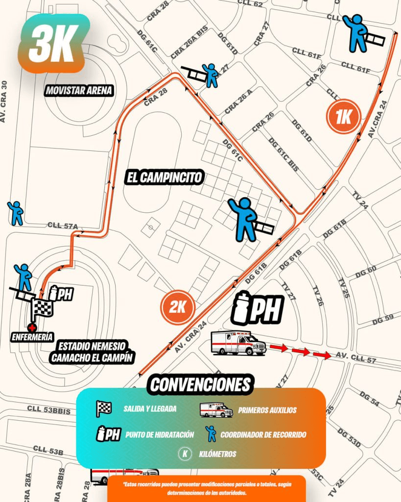 Recorrido Carrera de la Solidaridad 2026 para la categoría de 3 kilómetros.
