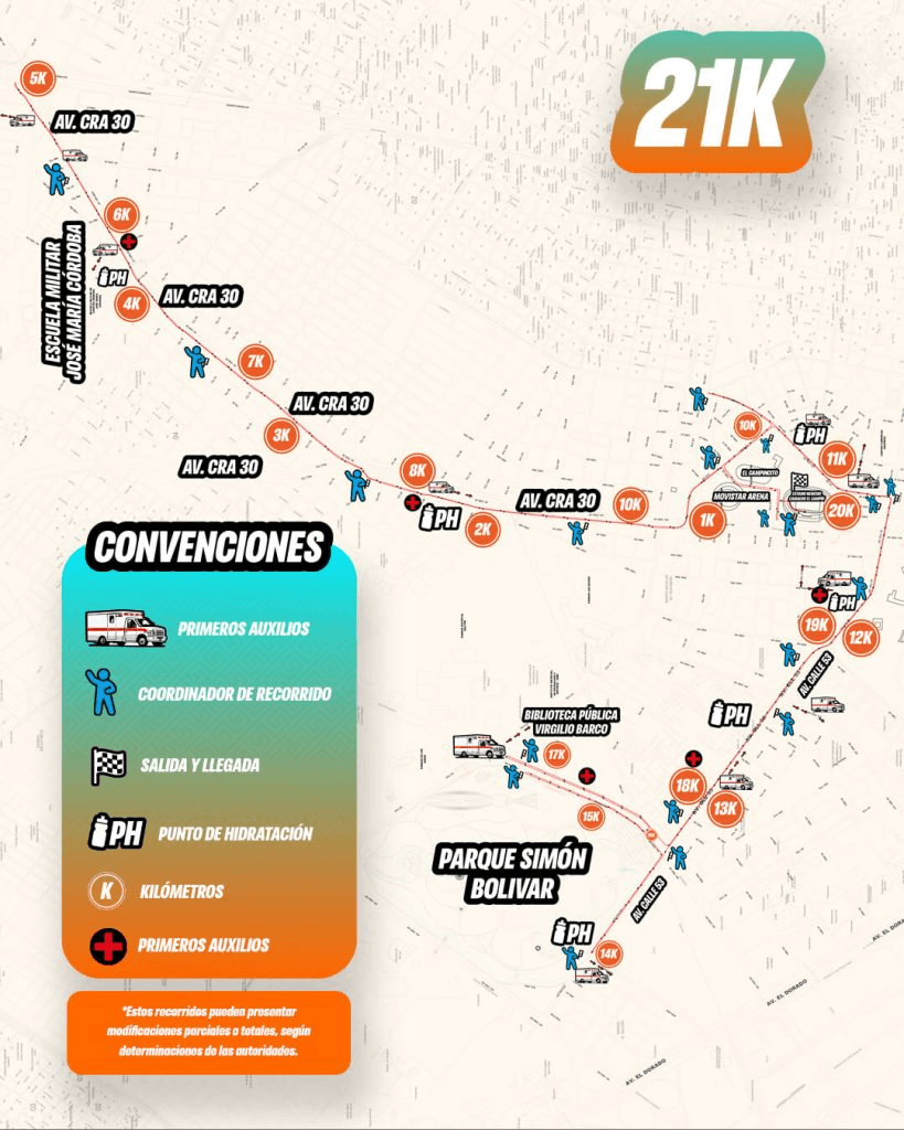 Recorrido Carrera de la Solidaridad 2026 para la categoría de 21 kilómetros.