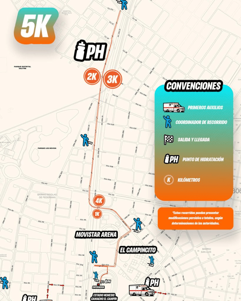 Recorrido Carrera de la Solidaridad 2026 para la categoría de 5 kilómetros.
