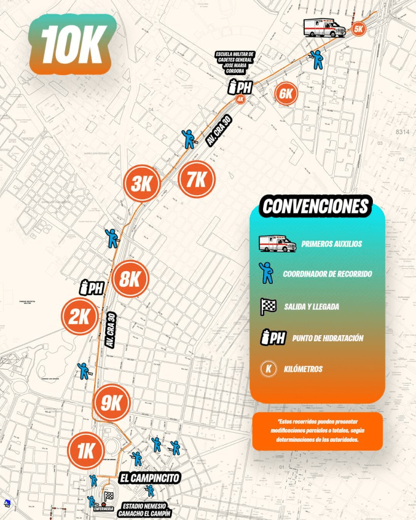 Recorrido Carrera de la Solidaridad 2026 para la categoría de 10 kilómetros.