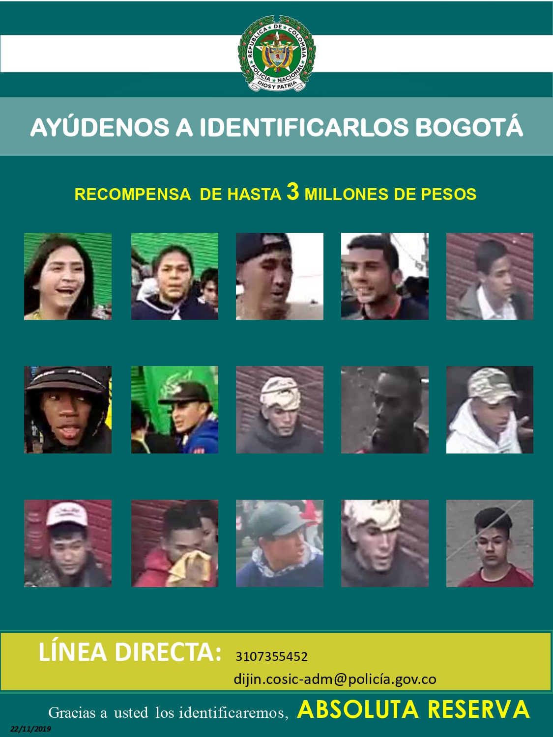 Vándalos más buscados en Bogotá - FOTO: Prensa Mebog