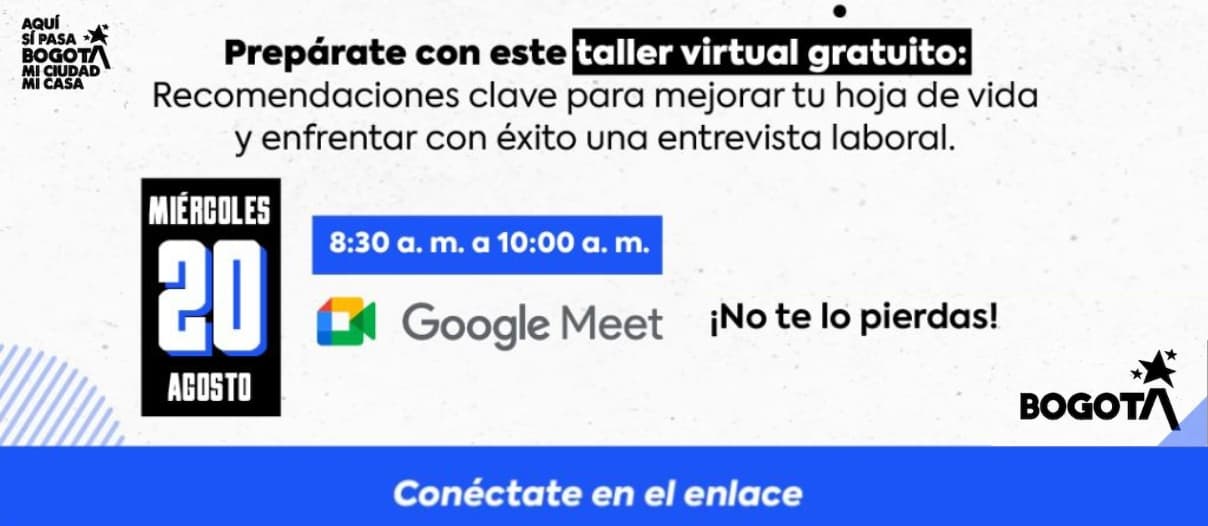 Curso de hoja de vida webinar gratis en Bogotá miércoles 20 de agosto invitación