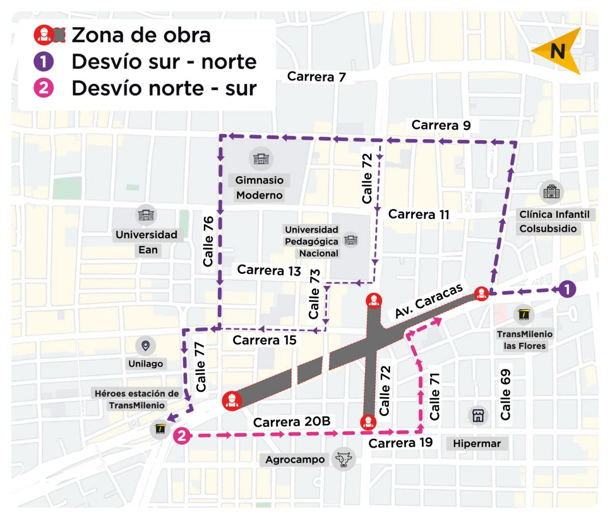 Obras del Metro: cierre de la av Caracas entre las calles 69 y 77