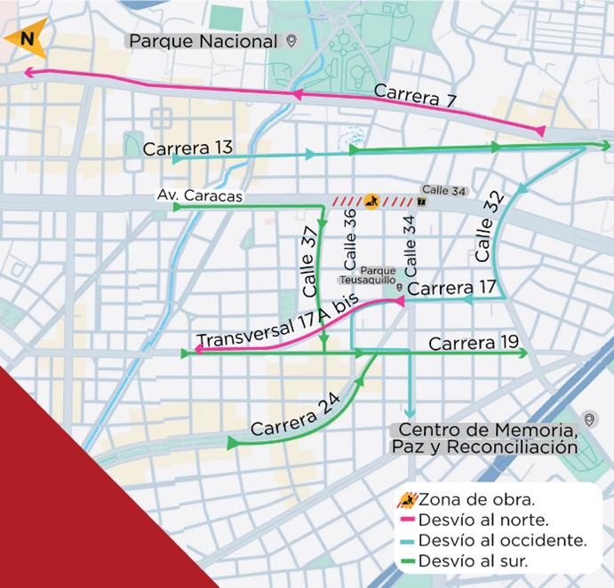 Obras Metro de Bogotá desvíos por cierre en av. Caracas con calle 36