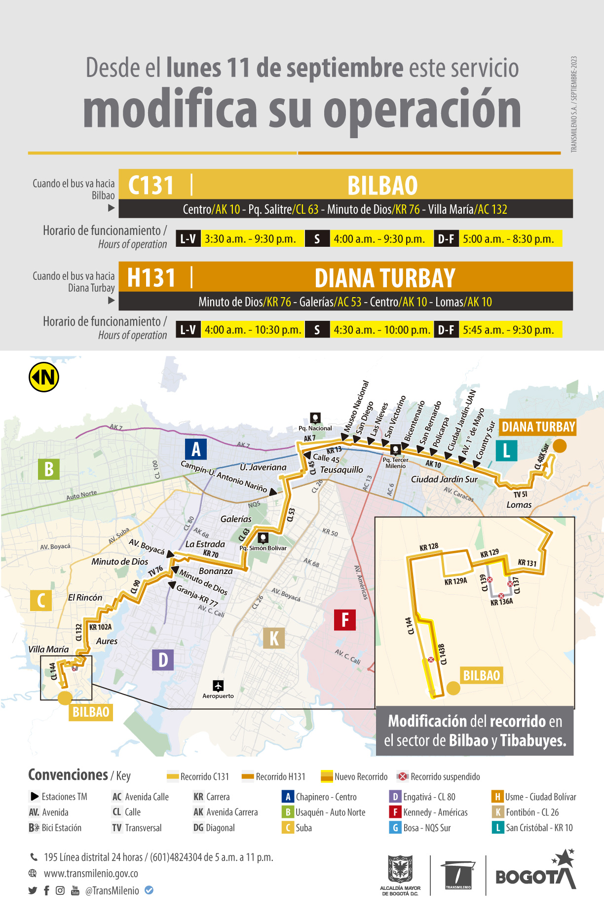 Modificación del recorrido de ruta zonal C131 Bilbao-H131 Diana Turbay