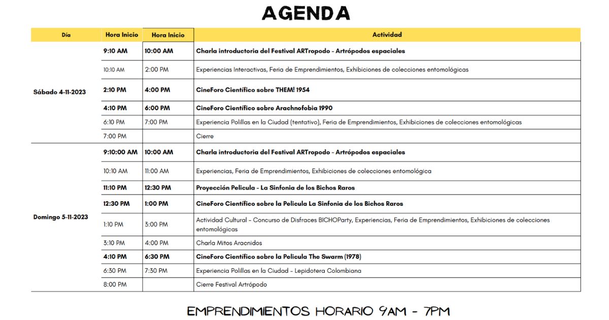 Agenda del Festival ARTrópodo 