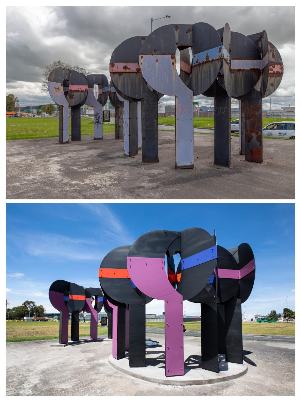 Antes y después de la restauración del monumento "Horizontes"-