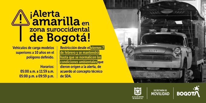 Alerta amarilla por calidad de aire en Bogotá