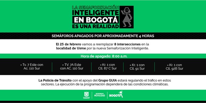 Semaforizacion inteligente en Bogotá