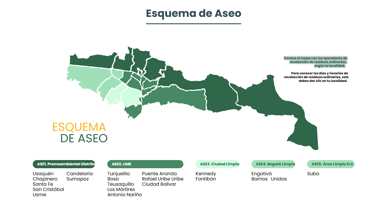 mapa esquema de aseo en Bogotá