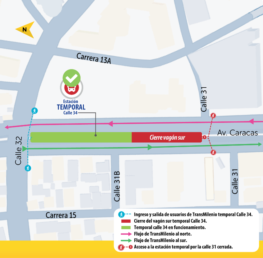 Cambios en operación de estación temporal TransMilenio Calle 34 Bogotá