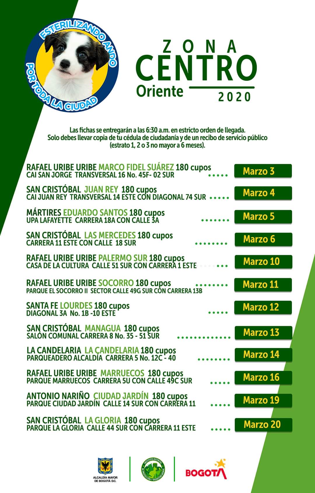 Fechas de esterilización en zona centro 