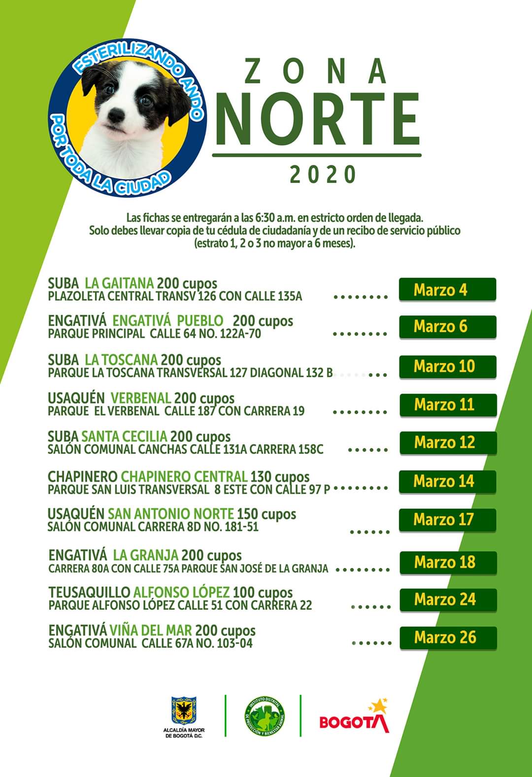 Imagen con fechas de la zona norte 