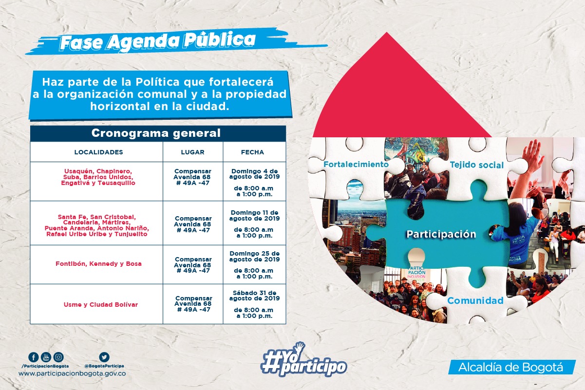 fecha y lugar de convocatoria a organizaciones comunales en Bogotá 