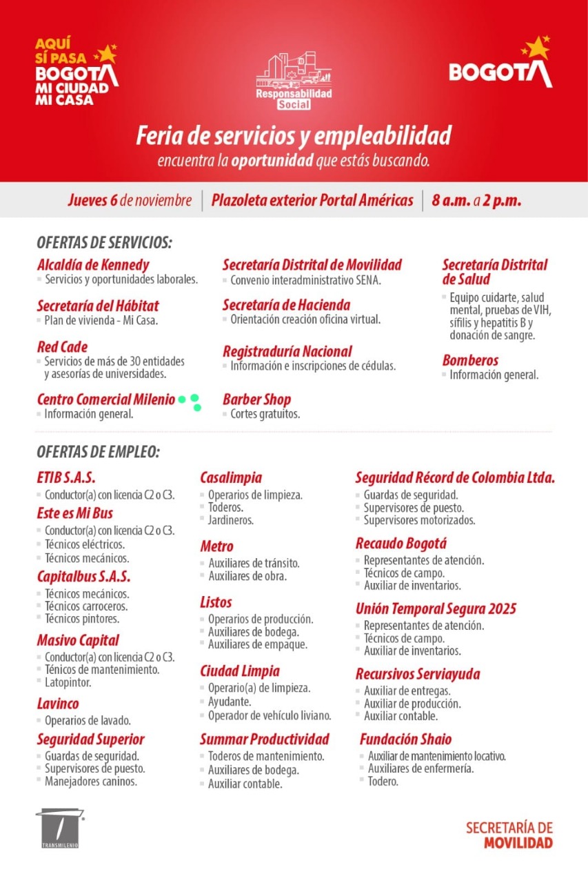 Empleo Bogotá 6 de noviembre feria de empleabilidad TransMilenio