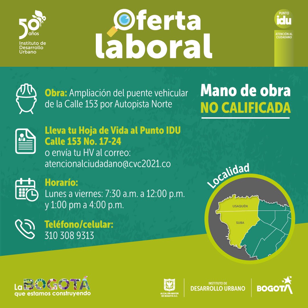 Ofertas de empleo en Bogotá sin experiencia en obras en noviembre 2022