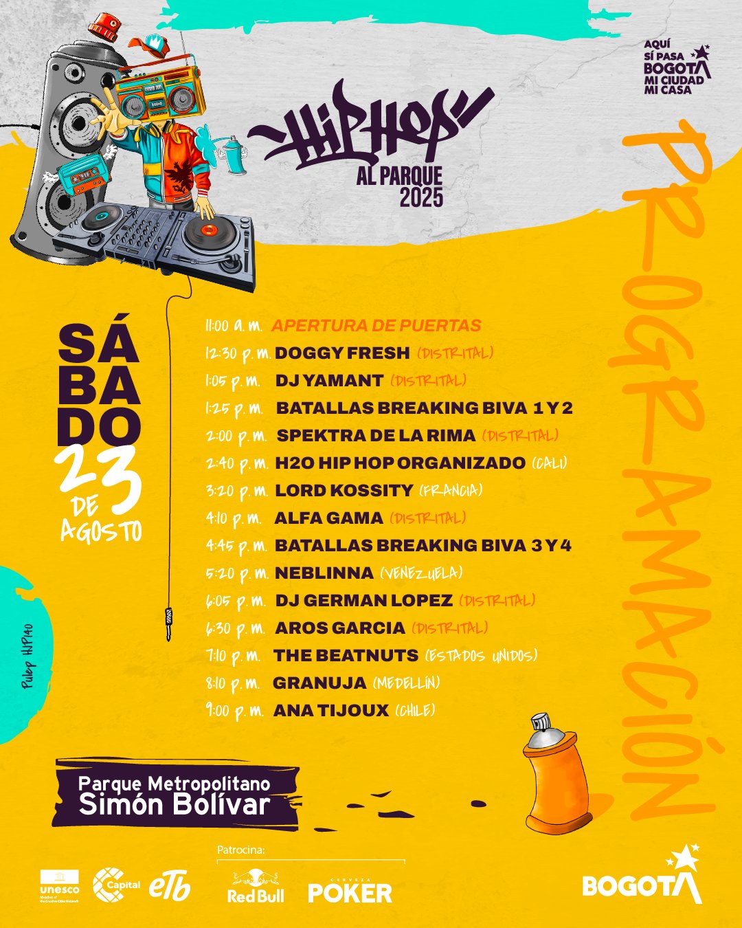 ¡Aquí la programación completa de Hip Hop al Parque 2025 en Bogotá! 