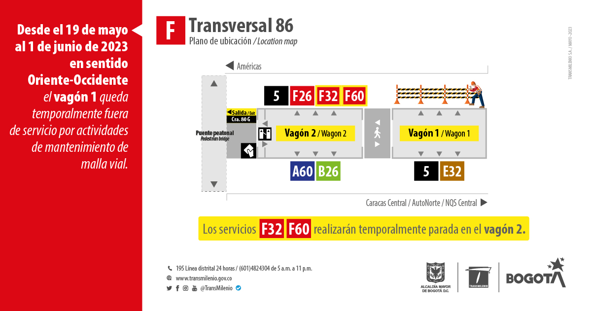 Cambios temporales en estación de TM Transversal 86 por mantenimiento