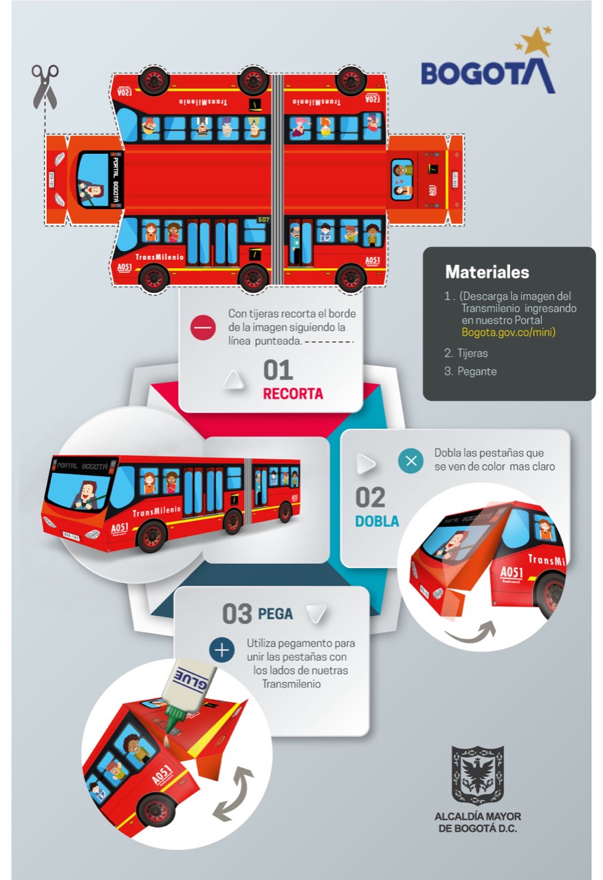 Instrucciones para armar el TransMilenio de papel.